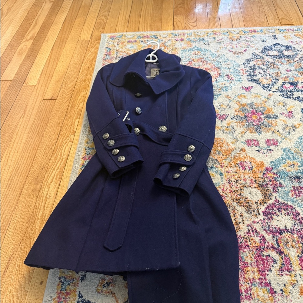 Gucci Navy Double-Breasted Wool Pea Coat with Silver Buttons